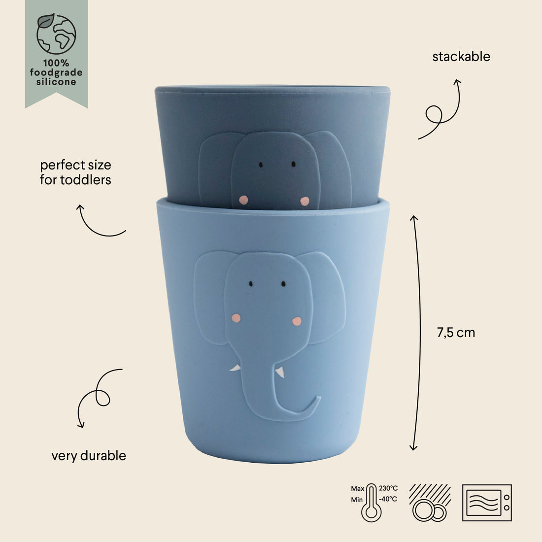 2 silicone bekers Mrs. Elephant