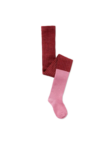 Panty met kleurblokken in rood en roze