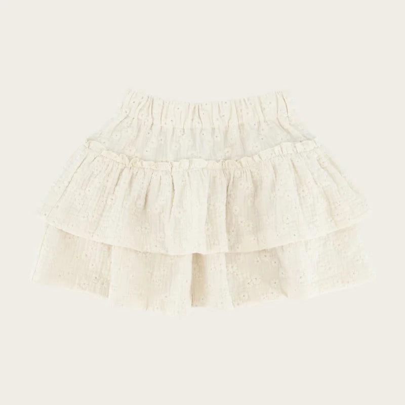 RUFFLE SKIRT ALOHA FLOWERS ECRU