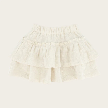 RUFFLE SKIRT ALOHA FLOWERS ECRU