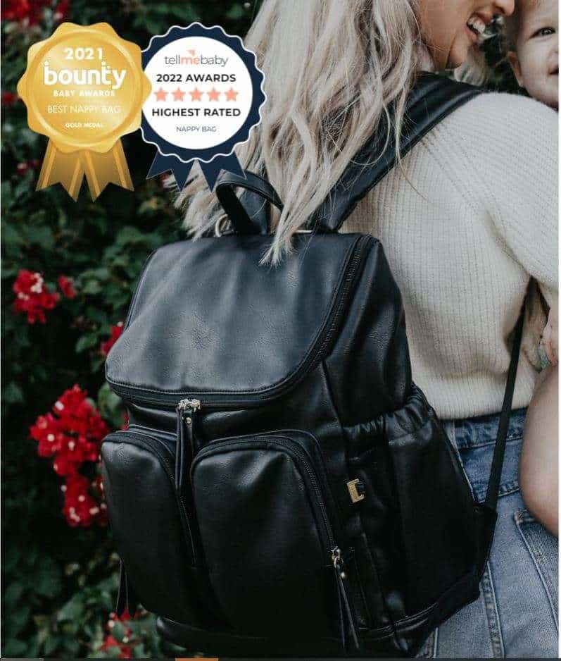 Black Faux Leather Nappy Backpack