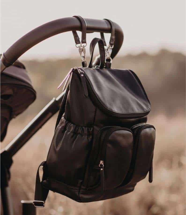 Black Faux Leather Nappy Backpack