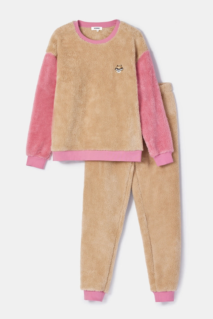 Beige set met sweater en broek in teddystof
