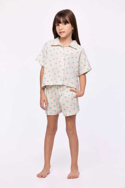 Meerkleurige pyjama van tetra katoen - palmbomenprint