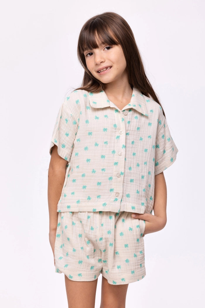 Meerkleurige pyjama van tetra katoen - palmbomenprint