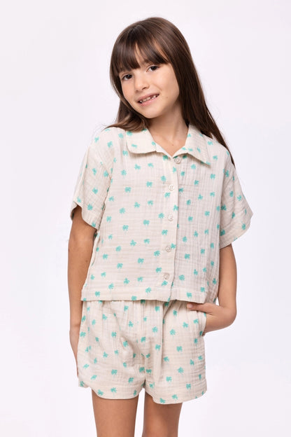 Meerkleurige pyjama van tetra katoen - palmbomenprint