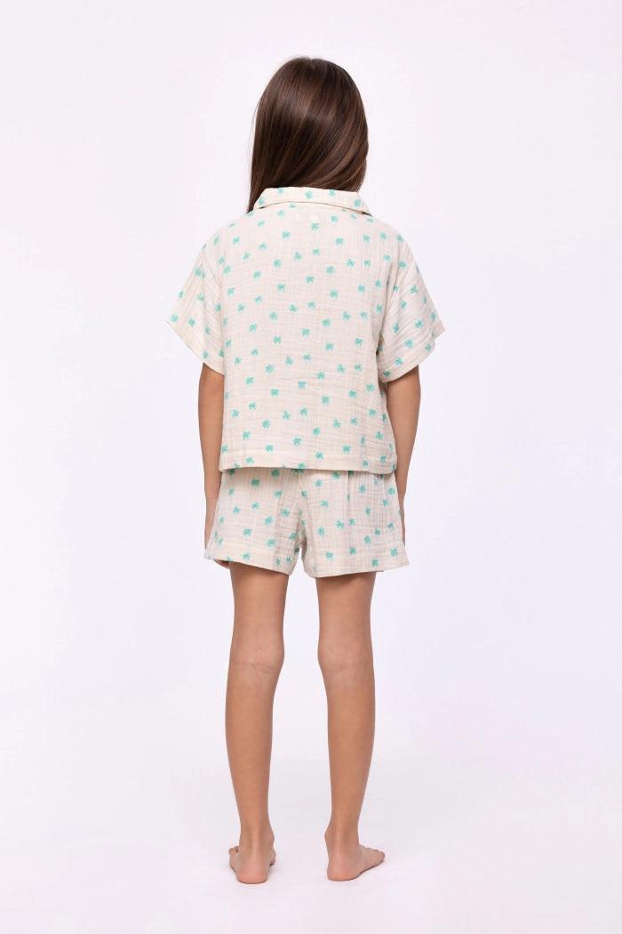 Meerkleurige pyjama van tetra katoen - palmbomenprint