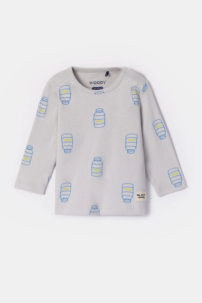 grijze pyjama met melkflesjes print