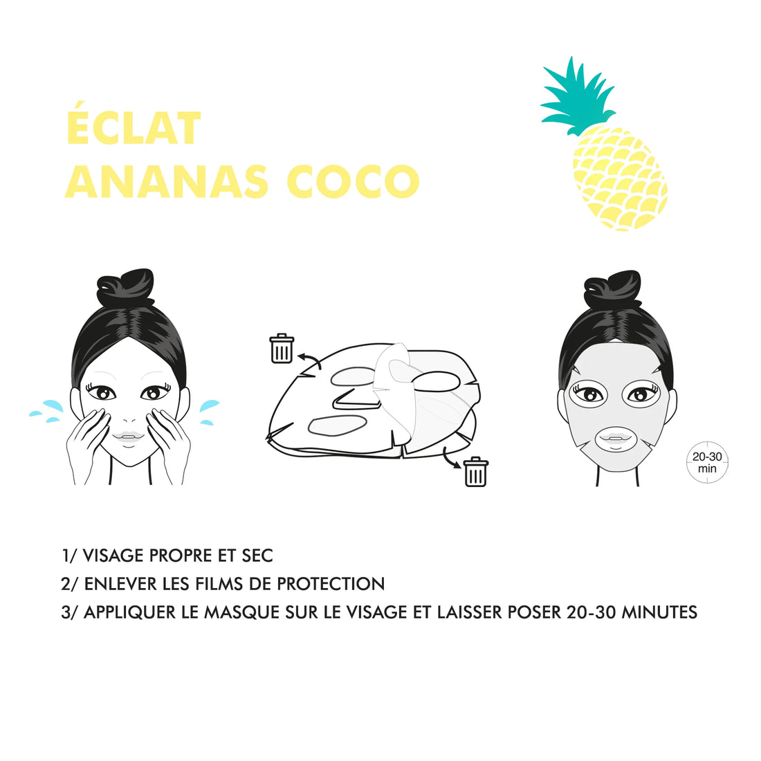 Gezichtsmasker in bio-cellulose – Glow – Ananas &amp; kokos