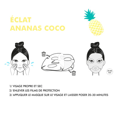 Gezichtsmasker in bio-cellulose – Glow – Ananas &amp; kokos