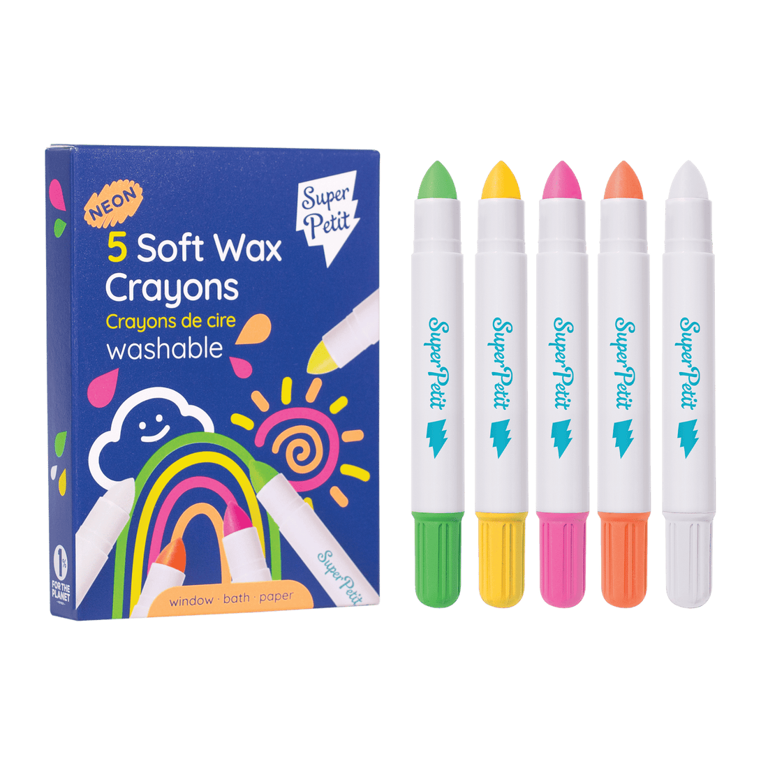 5 FLUORESCERENDE WASKRIJTJES raam - bad - papier