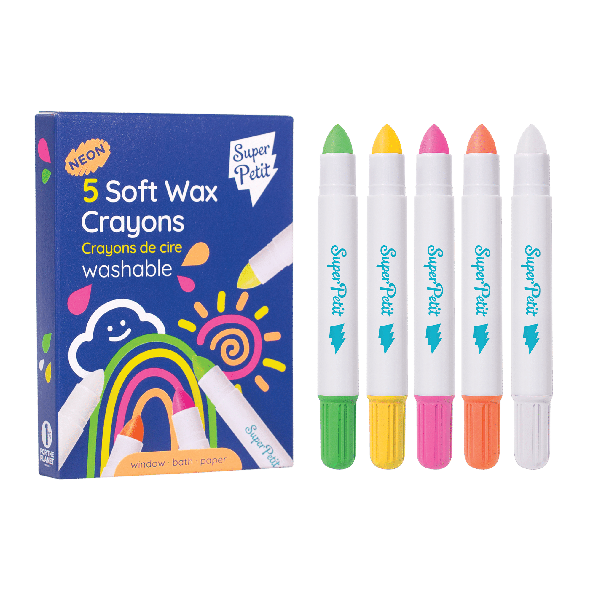 5 FLUORESCERENDE WASKRIJTJES raam - bad - papier