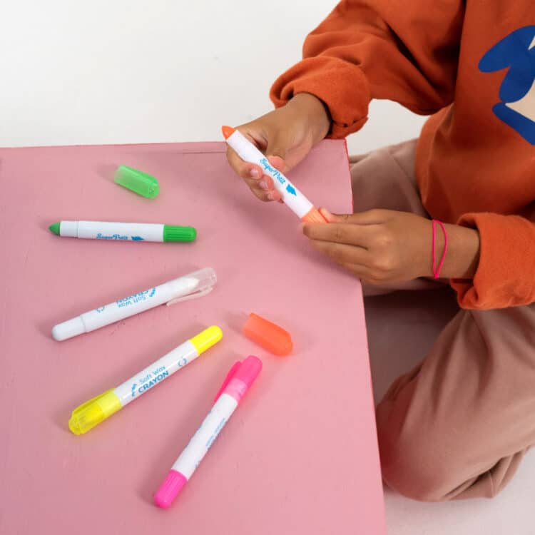 5 FLUORESCERENDE WASKRIJTJES raam - bad - papier