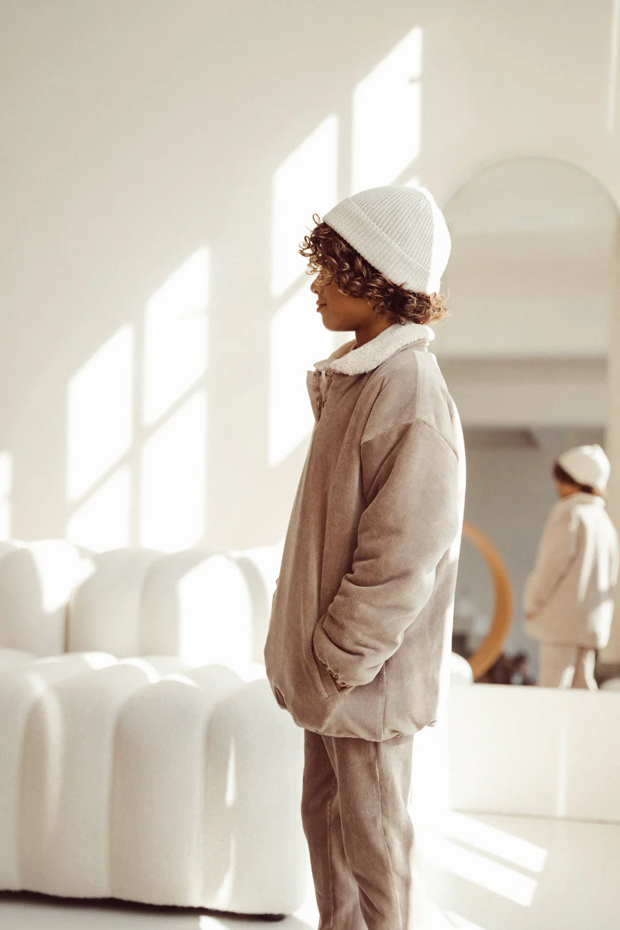 Ribbed jumper jacket | Taupe velvet rib LAATSTE 134-140